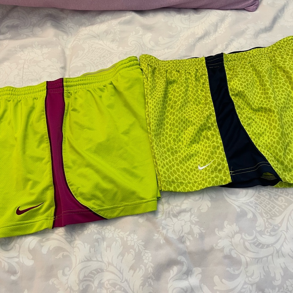 Nike Neon Lime Athletic Shorts Pair with Magenta & Navy Accents